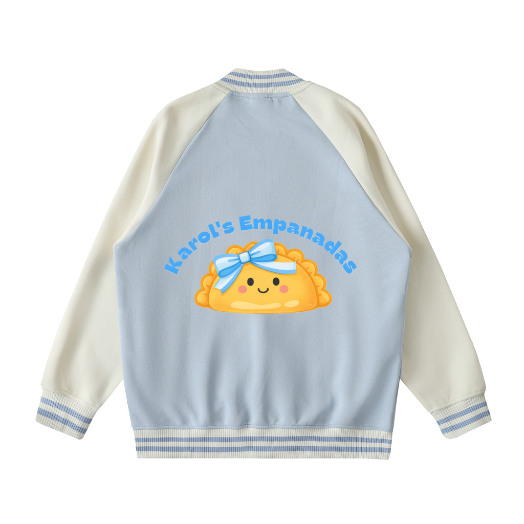 Karol's Empanadas Two Tone Raglan Sleeve Varsity Jacket
